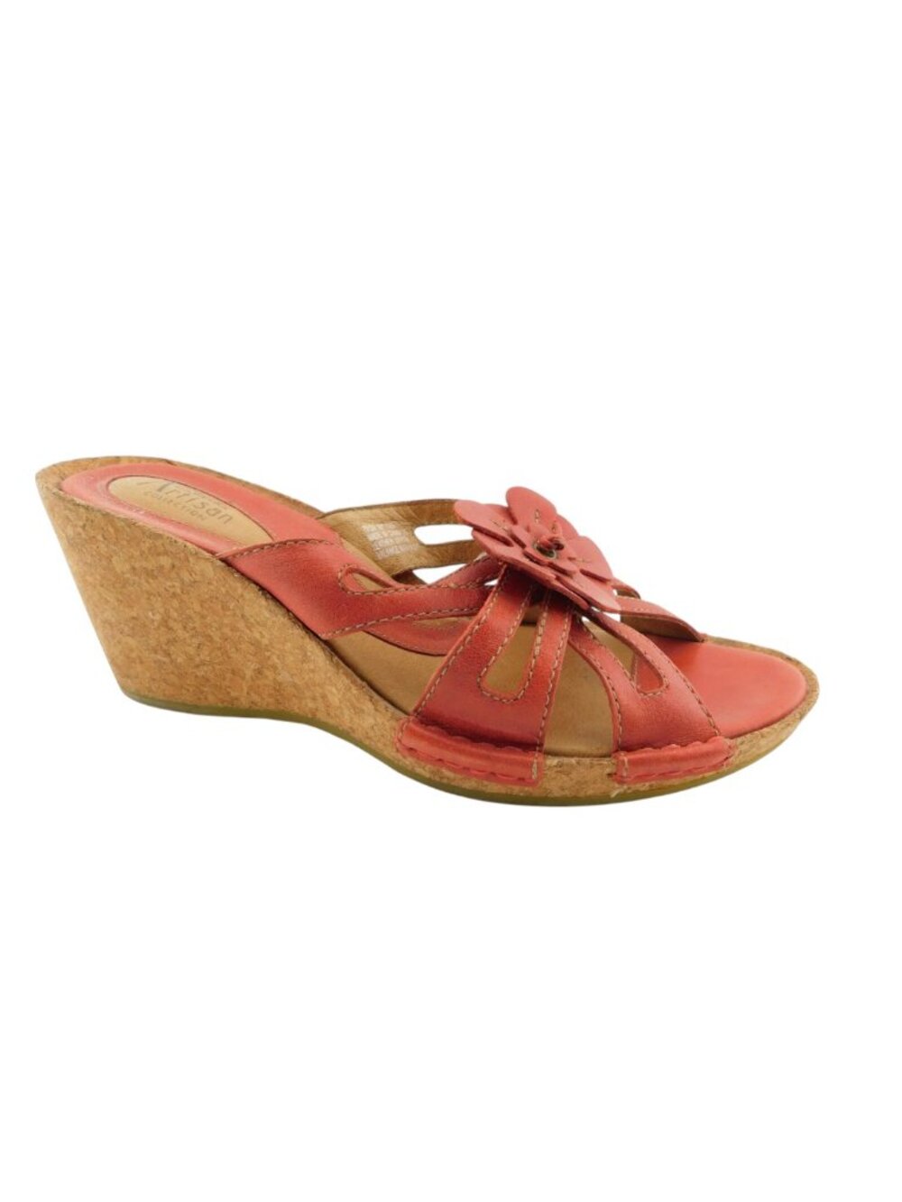 CLARKS Artisan Floral Passion Fruit Leather Cork Wedge Slide Sandal Heels 9